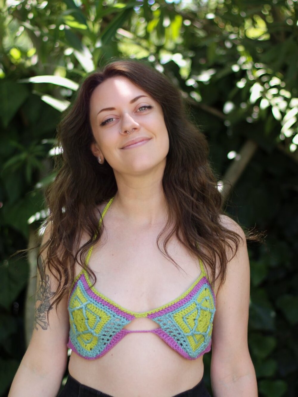 NWT Crochet XL Bikini Top Bralette Cotton Colorful Rave Festival Retro Handmade